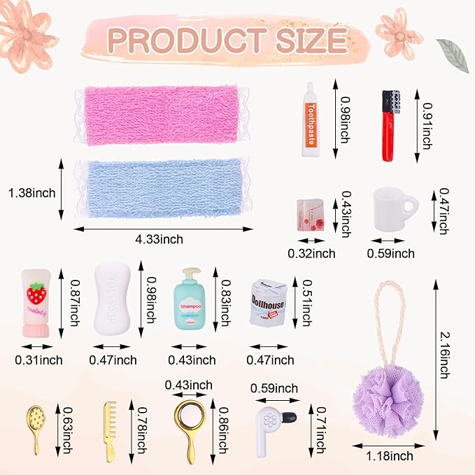 1:12 Dollhouse Miniature Porcelain Bathroom Set 5Pcs White Ceramic Toilet Basin Bathtub Mirror Miniature Furniture with 15Pcs Doll Accessories Comb,Bathball,Water Cup,Toothbrush Toothpaste