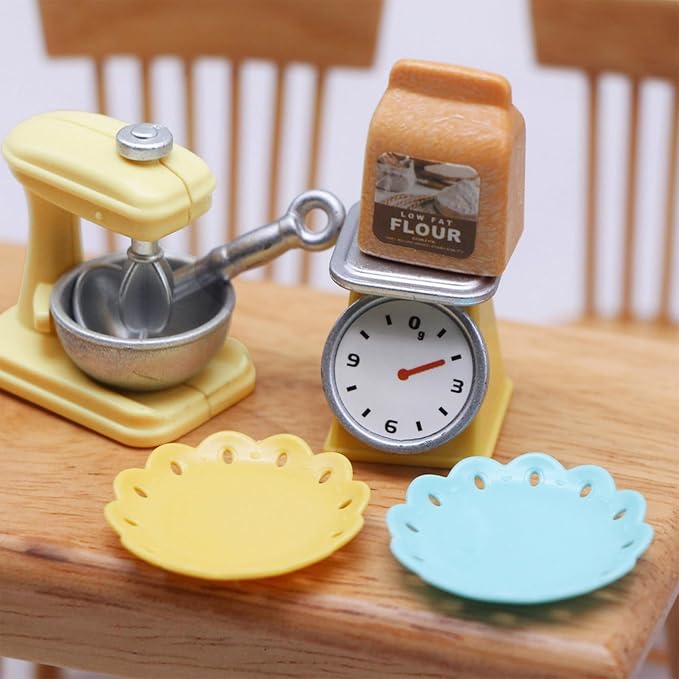 ONEST 26 Pieces Miniature Dollhouse Accessories Mini Stuff with Stand Mixer Kitchen Scale Flour Rolling Pin and Others for Dollhouse Kitchen Toys