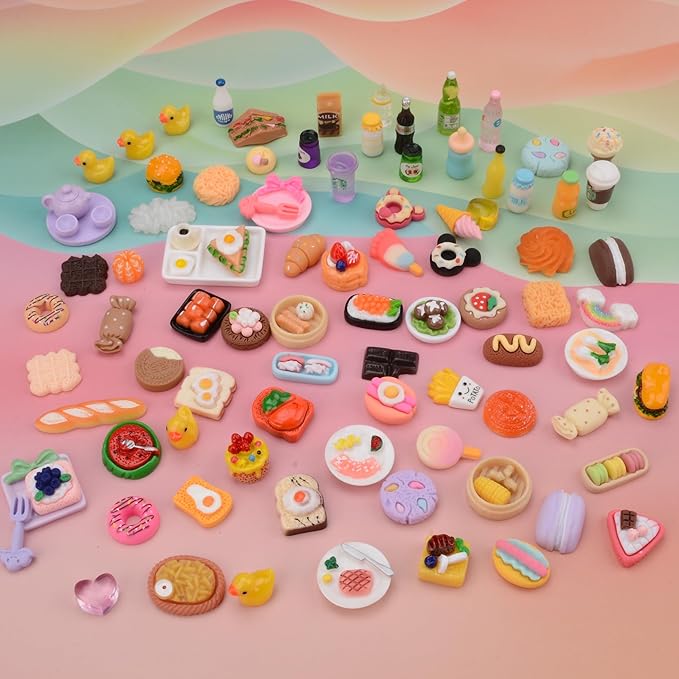 MUYIZI 100Pcs Miniature Foods Mini Food Miniature Doll House Accessories Small Resin Doll Food Dollhouse Food Set for Pretend Play Kitchen