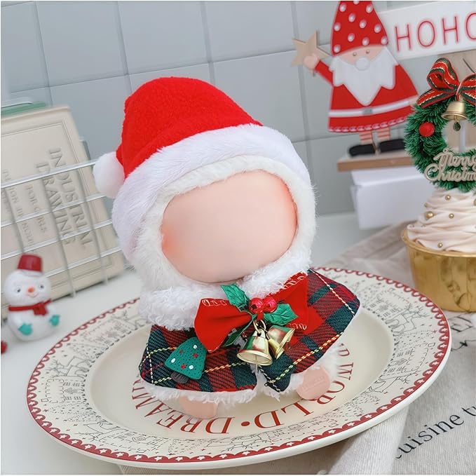 Christmas Clothes for Lu bubu 17cm Dolls(No Doll) Accessories, Stylish Kawaii Festive Christmas Bell Cloak Outfit Set 2 Pieces Suitable for 17cm Doll , Xmas Doll Clothing Set Replacement Red