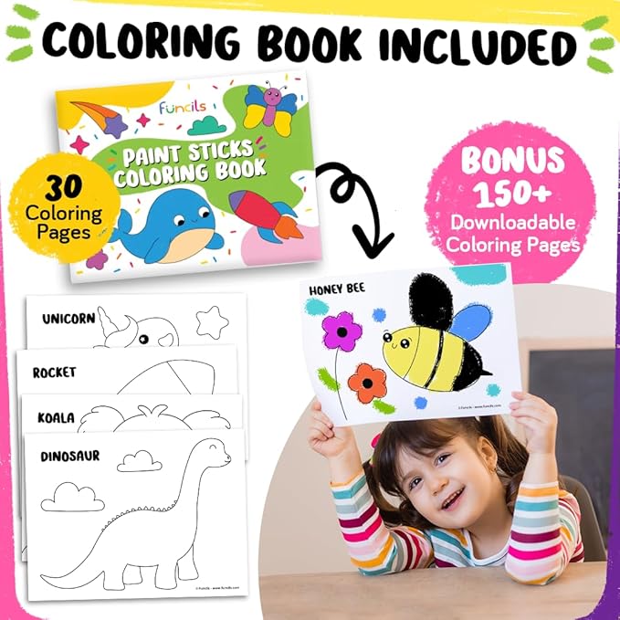 24 Tempera Paint Sticks for Kids with Coloring Book - Washable, Non-Toxic Markers for Toddlers | Works on Paper, Canvas, Wood, Cardboard - Art Craft Supplies, Painting Crayons Ages 1 2 3 4 5 6
