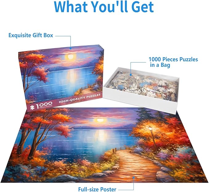 1000 Piece Puzzle for Adults, Moonlight Path Puzzles for Adults 1000 Pieces Rural Scene Jigsaw Puzzles 1000 Pieces Country Night Puzzle 1000 Pieces Nightscape Oil Painting Puzzle for Seniors Teens