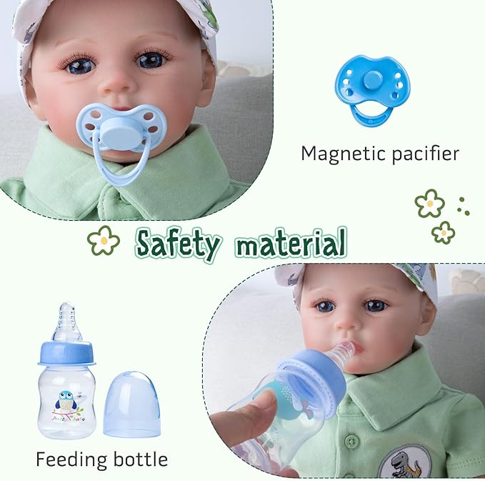 11 Pcs Reborn Baby Doll Clothes Boy Dinosaur Outfit Accessories for 17-22 Inch Reborn Boy Dolls 20 Inch Newborn Baby Boy Clothes Green Accessories with Backpack