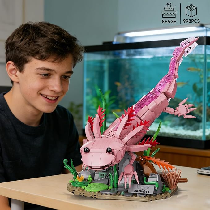 Axolotl Building Set, Compatible with LEGO Animals, 998 PCS Marine Animal Building Kit with Movable Joints & Display Base, STEM Building Toy Gift for Adults & Teens 14+, Creative Gift Desk Decor
