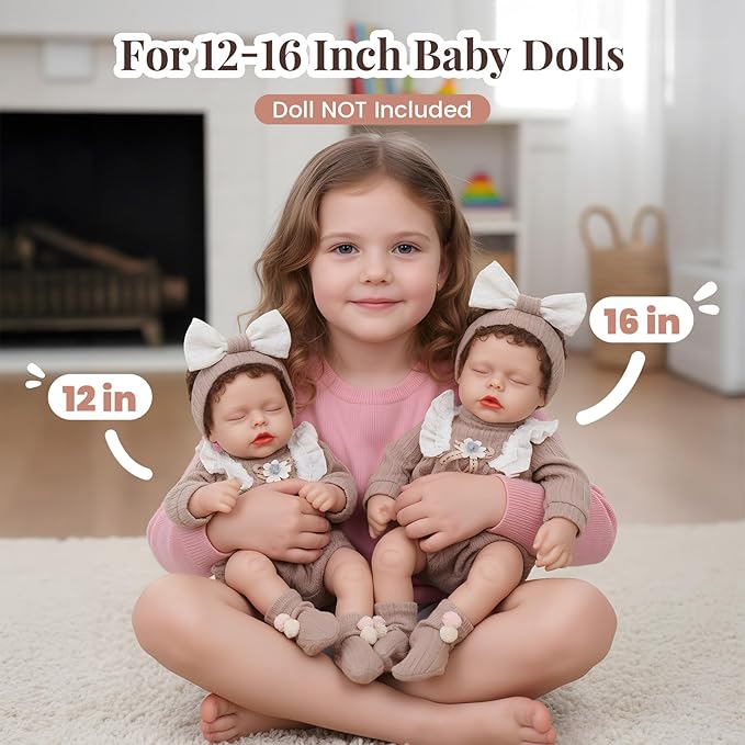 BABESIDE 3 Pcs Baby Doll Clothes Accessories Set for 12-16 Inch Babys Doll, Knitted Romper, Bow Headband and Socks, Baby Dolls Clothes and Accessories