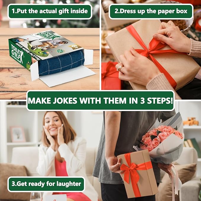 Toilet Golf Game Prank Box, 2 PCS Empty Gag Gift Pack, Wrap The Actual Gifts with a Fake Box, Funny White Elephant Gifts for Golfer, Husband, Dad, Brother and Boyfriend (Pack of 2)