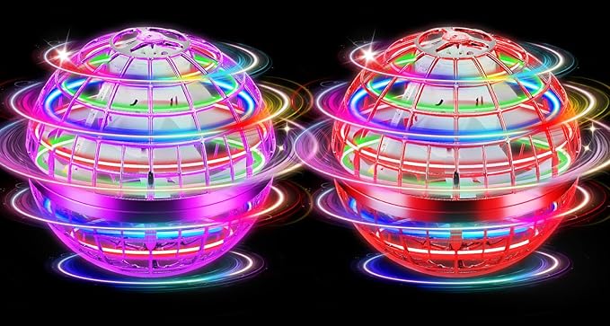 Flying Orb Ball Toy, 2026 Upgrade Hand Controlled Hover Ball with LED Lights, 360° Rotating Boomerang Globe, Cool Mini Drone, Ideal Birthday&Christmas Gift for Boys Girls-Red & Purple
