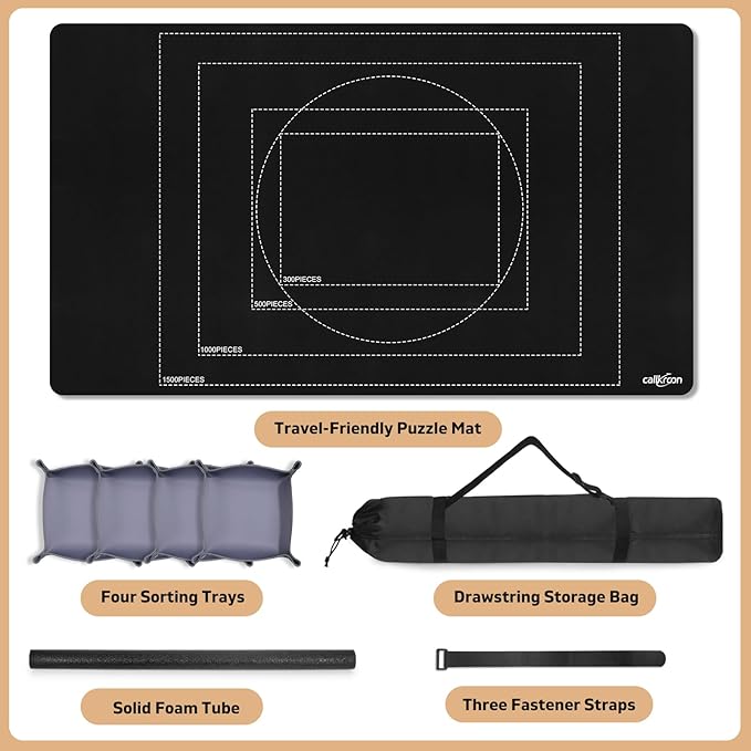 1500 Rubber Puzzle Mat – Create, Sort & Store with a Smooth Black Non-Slip Surface and 4 Trays for Endless Puzzle Fun