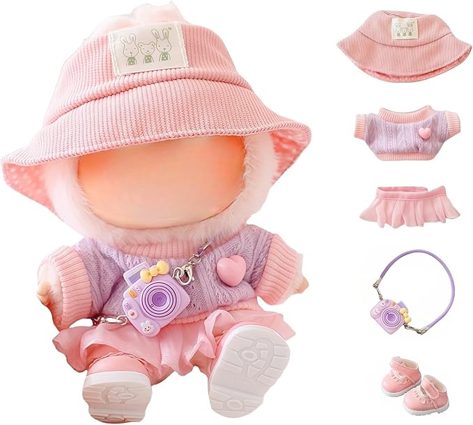 Clothes for Lu bubu 17cm Dolls(No Doll) Accessories, Stylish Kawaii Pink Outfit Set 5 Pieces Suitable for 17cm Dolls , Doll Hat Shoes Clothing Set Replacement