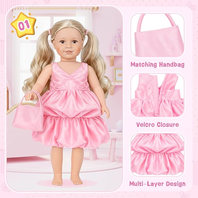 5 Sets Doll Clothes for 18 inch Dolls Baby Doll Accessories Outfit with Dress Skirt Pant Bag and Hairband for Birthday Gifts (18in-Style 1)