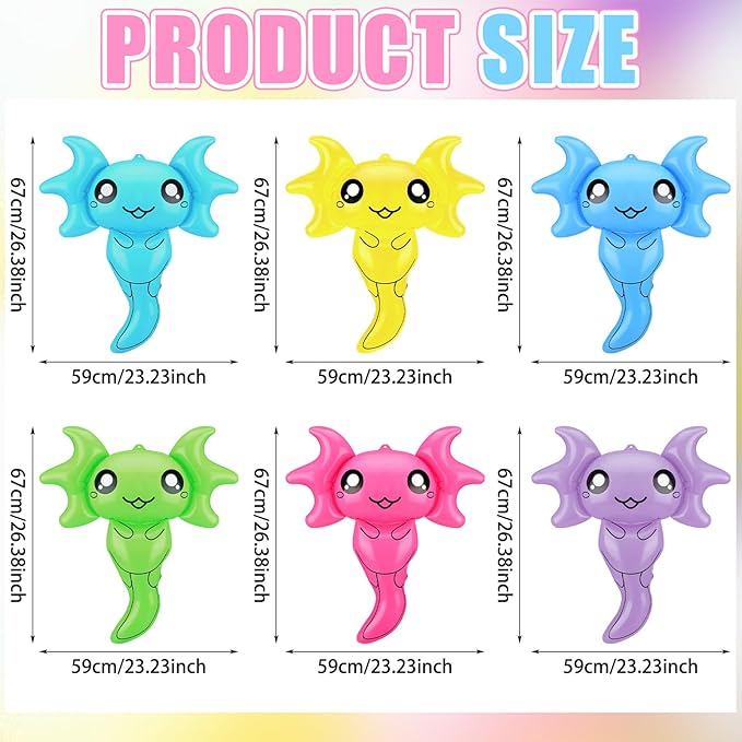 Leyndo 6 Pcs 24 Inch Inflatable Axolotl Pool Toys PVC Colorful Axolotl Outdoor Decorations Blow up Decor Axolotl Pool Hanging Decorations for Beach Summer Supplies Party Favor