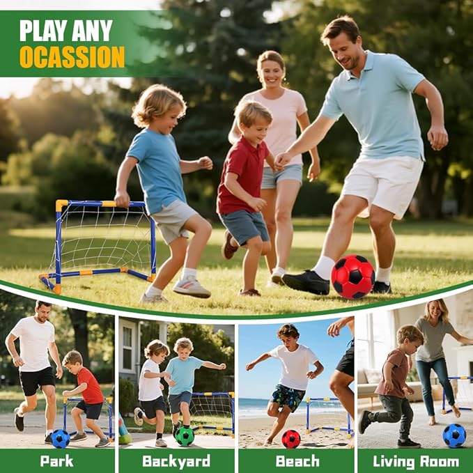 Soccer Goal Set 23" W×18" H×12" D, Portable Soccer Goal Training Equipment, Mini Soccer Net with 3 Soccer Ball for Sports Game, Soccer Set for Kids and Youth