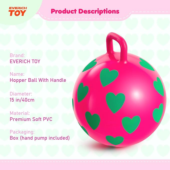 EVERICH TOY Hopper Ball,15In Sit On Bouncy Balls with Handle, Purple Heart Girls Toys for Indoor Outdoor Active Play Toys, Best Balance Hopping Toys for Girls Boys Gifts 3 4 5 6 Yr Old