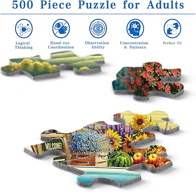 Rocorose 500 Pieces Puzzle for Adults, Countryside Landscape Puzzle Challenging Country Store Jigsaw Puzzles Holiday Party Gift Farm Home Decor Perfect for Game Nights