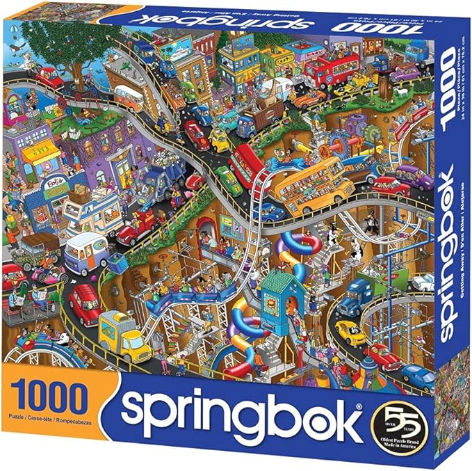 Springbok - Getting Away - 1000 Piece Jigsaw Puzzle- Cartoon Illustration of Transportation to Challenge Your Brain