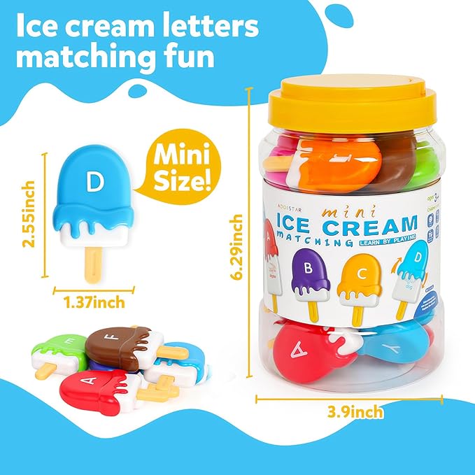 Letters Matching Ice Cream Alphabet Learning Toys,Counting Animals and Color Sorting Set Preschool Learning Activities Stacking Toys,Upper & Lowercase ABC Game Fine Motor Toys Gift for 3+Year Old Kids