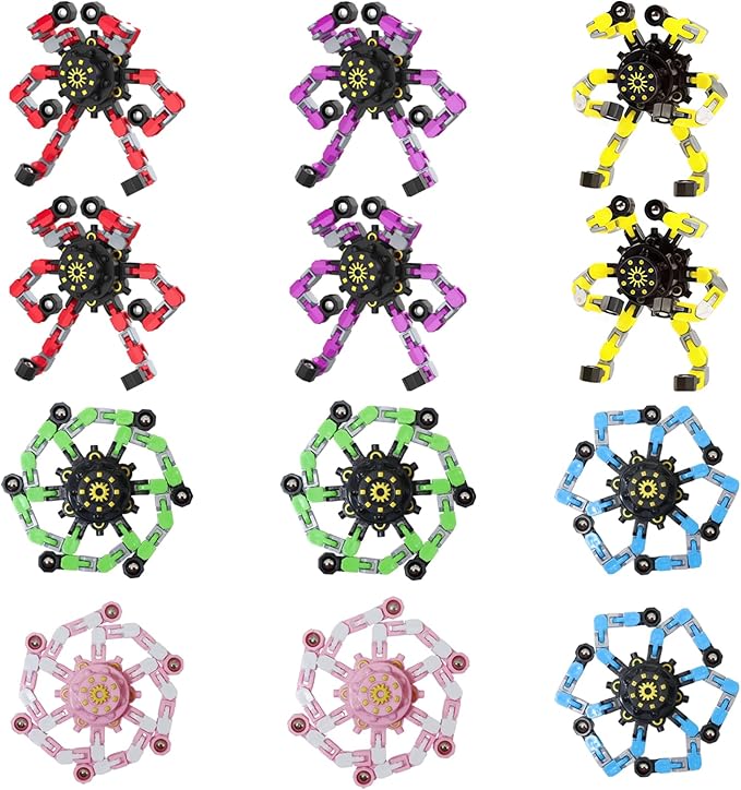 Easter Basket Stuffers, 12 Pcs Transformable Fidget Spinners Toys- Deformable Fingertip Gyro Stress Relief Sensory Toys, Easter Party Favors & Birthday Gifts for Kids Adults Boys Girls