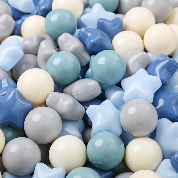 TRENDPLAY Star Ball Pit Balls for Toddlers -50 100 200 Count Star Balls Different Shapes, Non-Toxic Plastic Balls for Safe Play, Boys Girls Festival Party Decoration