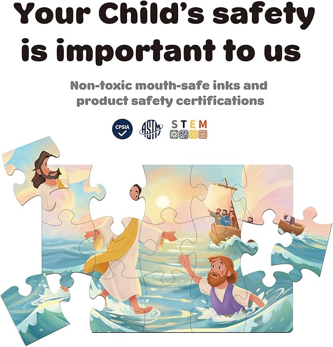 Bible Puzzles Kids, 4-in-1 Wooden Puzzles in Box, Religious Christian Toys for Toddlers, Christmas Puzzle for Kids, Jesus Walks on Water | Jesus with Children | Lost Lamb (New Testament)