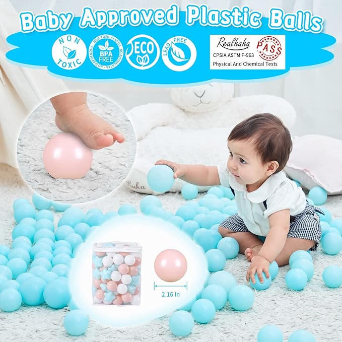 Realhaha Ball Pit Balls 50 100 200 500, Star Shapes for Babies Kids Playpen Plastic Balls for Babies Ball Pool Puppy Playballs