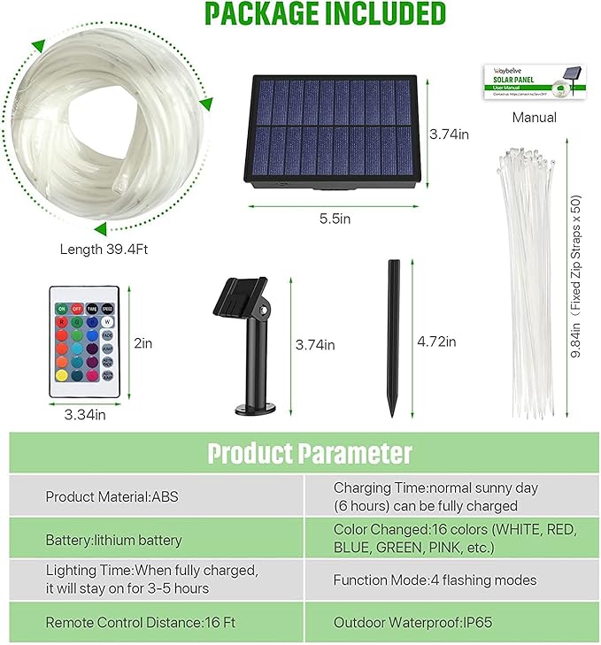【Upgraded Solar Powered Version】LED Trampoline Lights with Solar Panel, Trampoline Rim LED Light for 12 Ft Trampoline Remote Control, 16 Color Change, Waterproof, Bright to Display at Night Outdoors