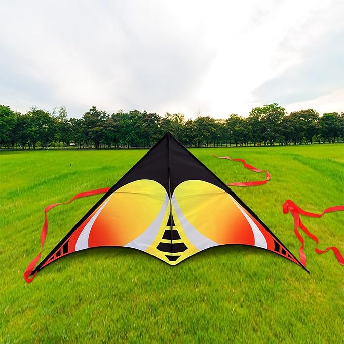 HONBO Large Delta Kite for Kids & Adults,Extremely Easy to Fly Kite for Beach Trip,String Line Included,with Colorful Tail,Perfect for Beginners
