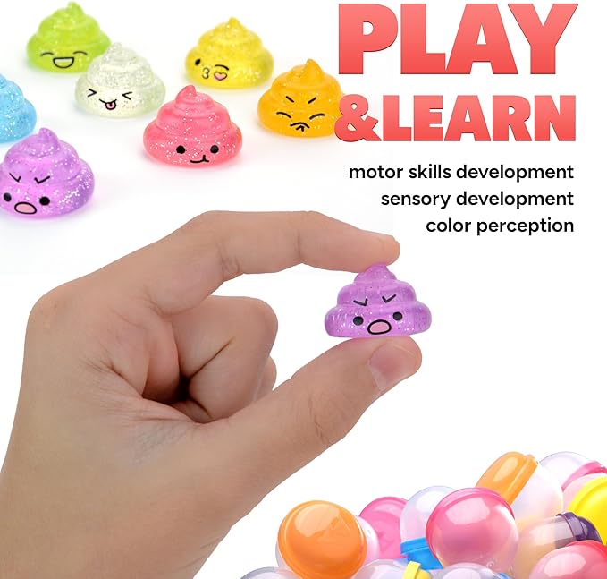 Entervending Unicorn Poop Mini Toys in Capsules - 100 Pcs of 1.1 Inch Acorn Capsule and Unicorn Toy Poop for Kids - Plastic Capsules for Toys Bulk - Vending Machine Refill