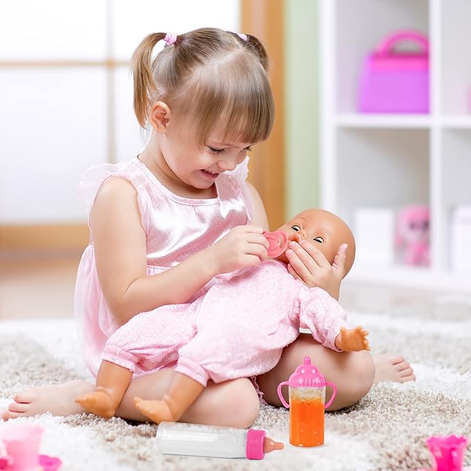 Vollence Magic Baby Doll Bottles,Magic Doll Disappearing Milk and Juice, Baby Doll Accessories Toys Baby Doll Feeding Set
