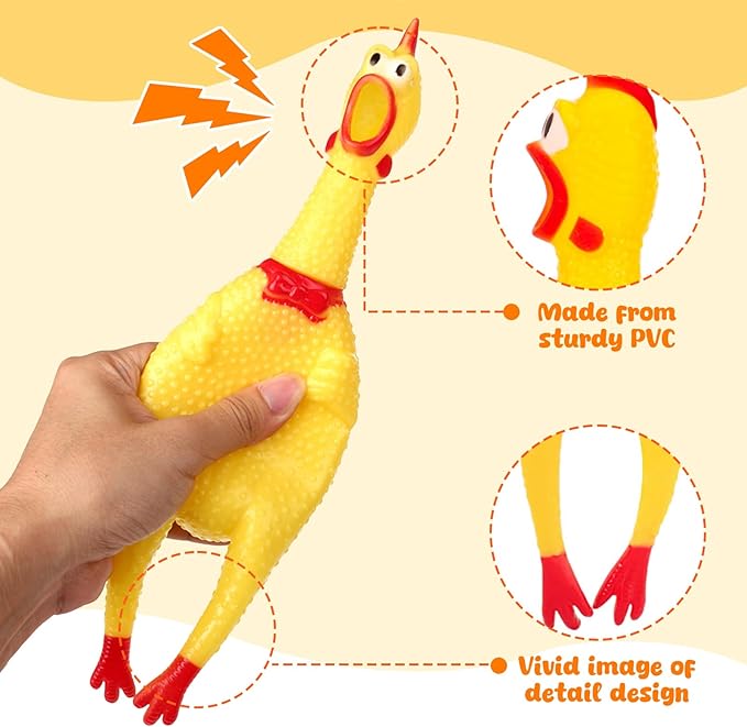 POPLAY Screaming Chicken, Squeaky Chicken Dog Toys Gag Gifts Prank Novelty Toy Party Favors for Kids Adults April Fools Pranks Easter Goodie Bag Fillers Easter Basket Stuffers
