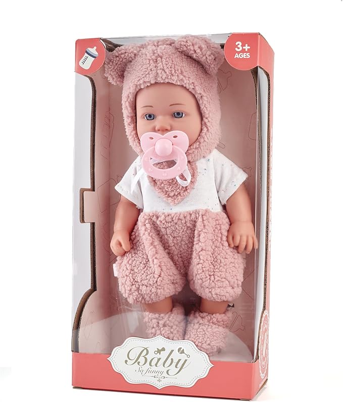 Enjoyin 12" Baby Doll with Accessories for Toddler Girls Ages 3+ | Includes Pink Outfit, Pacifier, Bottle & Soft Blanket | Interactive Role-Play Toy for Kids