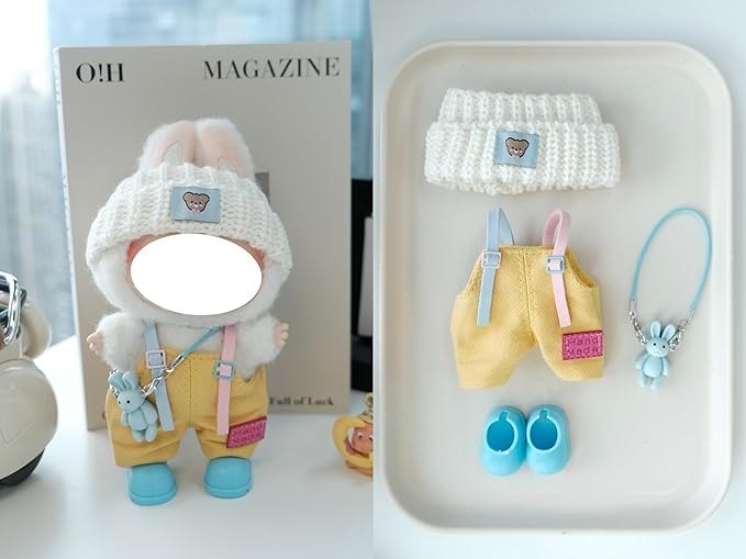 Clothes for 17cm Doll, 4 pcs Set Doll's Outfits Luxury Dress Pants Headpieces Shoes Accessories Fashion Stylish Adorable Dolls Clothes (No Doll) (Cute Bear Yellow)