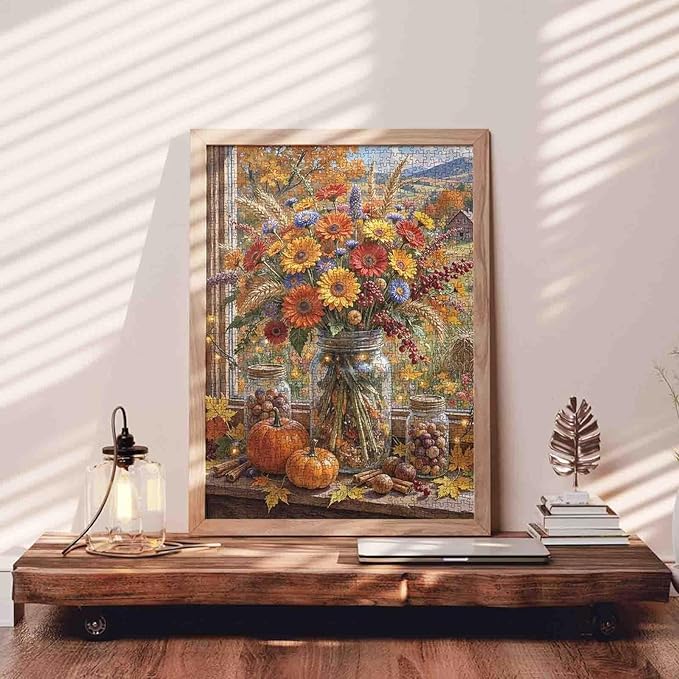 Sunflower Jigsaw Puzzle Adults 1000 Pieces Thanksgiving Pumpkin Puzzles Challenging Family Activity Games Fall Puzzles Living Room Wall Decoration Unique Gift 19.7 x 27.6 Inch