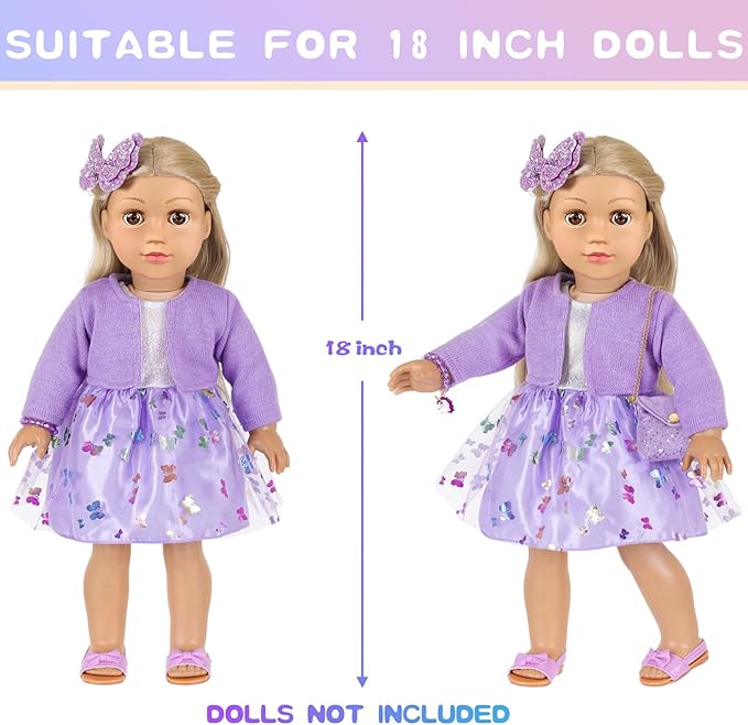 DONTNO American 18 Inch Doll Accessories with Travel Suitcase Makeup Play Set and Clothes,Shoulder Bag,Eye Shadow Plate,Butterfly Hairpin,Bracelet,Lipstick,Hair Tie,Eyelash Brush,No Doll and Shoes