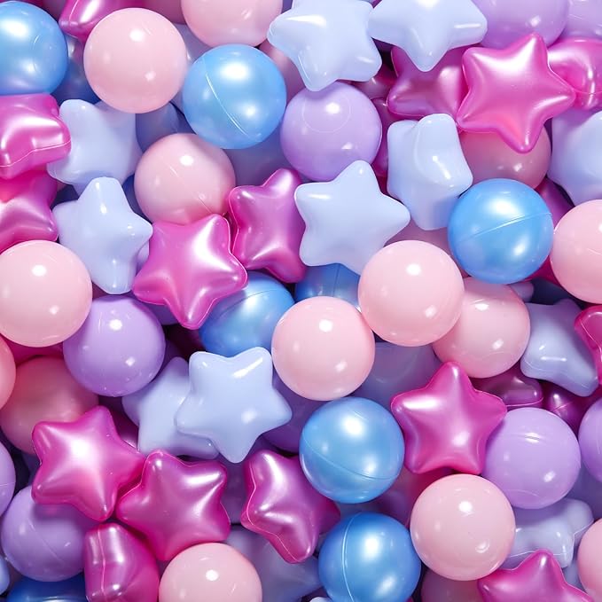 Star Ball Pit Balls for Toddlers - Phthalate Free BPA Free Non-Toxic Crush Proof Play Plastic Balls for Ball Pit Indoor Outdoor,Soft Plastic Pool Balls for Kids Birthday Party.