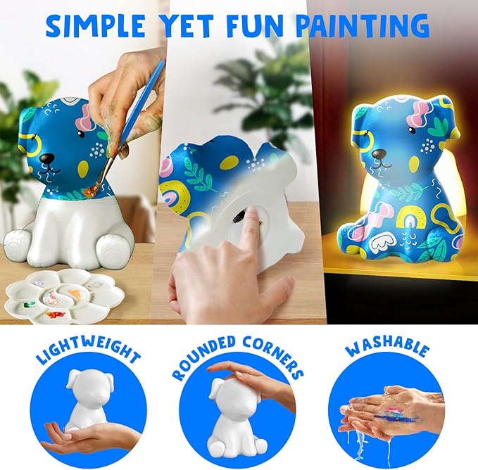 Goody King Paint Your Own Dog Lamp Kit, Easter Basket Stuffers, DIY Night Light, Crafts for Teens Girls Boys, Arts & Crafts Kit, Painting Kit for Kids, Easter Birthday Gift for Kids Ages 3 4 5 6 7 8+