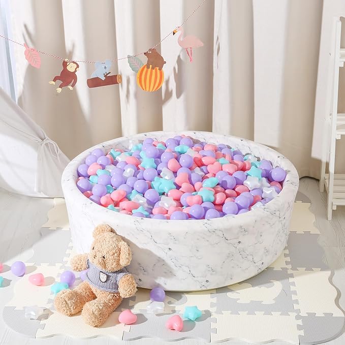 STARBOLO Ball Pit Balls for Kids - 500pcs Mixed Star Heart Round Crush Proof Play Plastic Balls for Ball Pit Phthalate Free BPA Free Indoor Outdoor,Soft Plastic Pool Balls for Birthday Party.