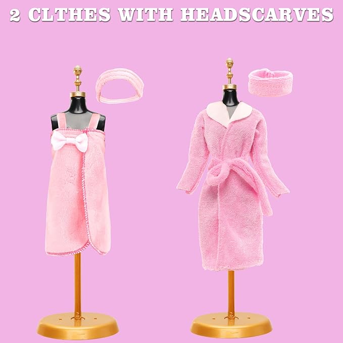 23 Pcs Doll Clothes and Accessories Including 6 Sets Bathrobes Pajamas, Towels, Headband, 3 Slippers and 8 Toiletries Accessories for 11.5 inch Girl Doll