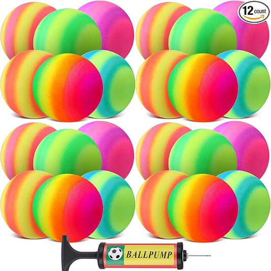 Vinsot 12 Pack 8.5 Inch Playground Balls Kickball Bulk, Bouncy Balls for Kids Inflatable Bouncing Handball with Hand Pump for Indoor Outdoor Games