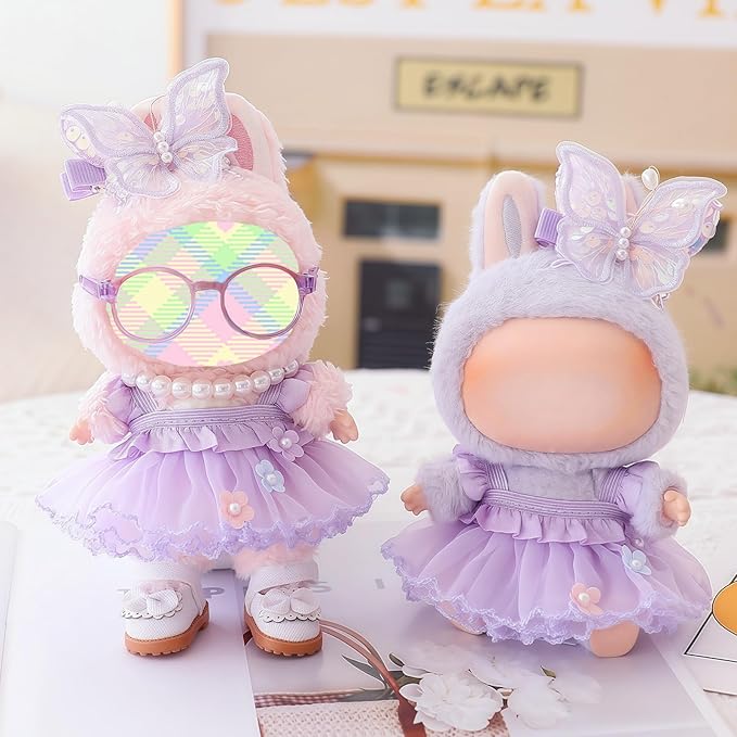 Clothes for Lu bubu Dolls (No Doll) Accessories, Outfit Set 5 Pieces Gauze Dress for 17cm Doll, Romantic Skirt Doll Clothing Set Replacement Purple