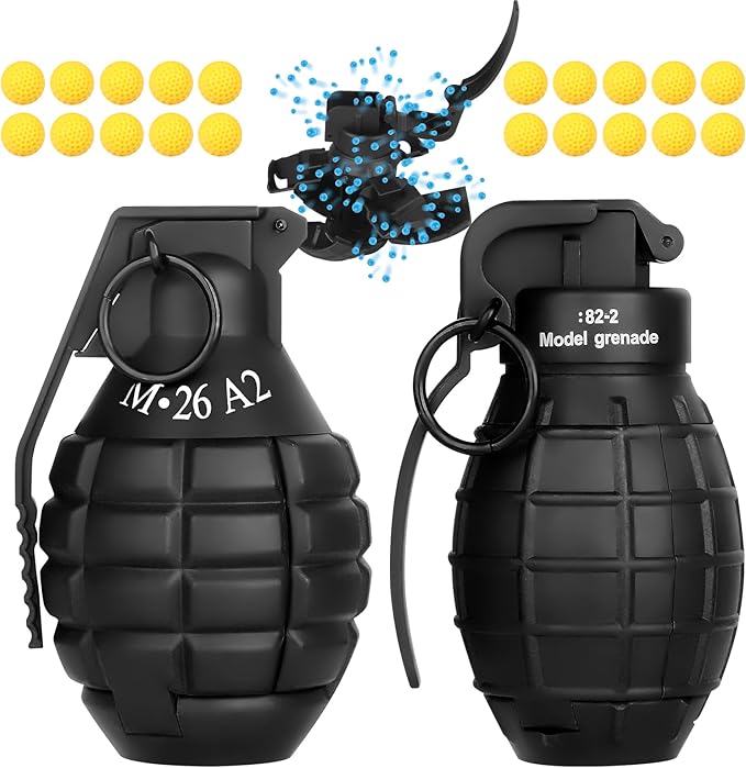 2Pcs Toy Hand Grenade for Tactical Game with 20 Round Ammo Model Battle Fake Grenade Toys for Outdoor Sport Role Play Prop Game,14+ and Adults,Black