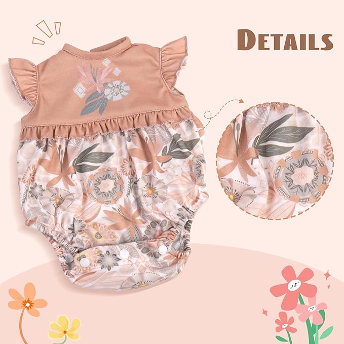Aori Reborn Baby Dolls Clothes 20 inch Floral Printed Outfit Set for 17-20 Inch Reborn Doll Newborn Girl