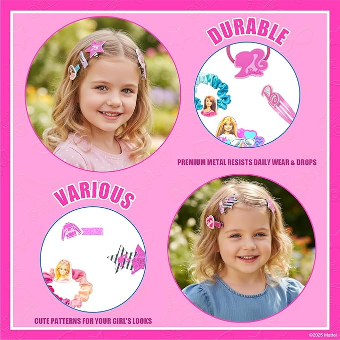 Barbie Hair Accessories Set for Girls, Hair Clips, Bows, Scrunchies, Hair Ties Set, Great for Birthday and Holiday Gifts, Party Favors,by Townley Girl