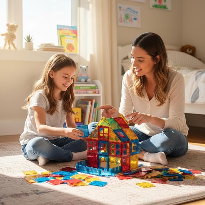 Magnetic Tiles,102PCS Magnetic Building Blocks 3D Clear Construction Playboards, Inspiration, Creativity Beyond Imagination, Educational Magnet Toy Set for Kids with 2 Cars