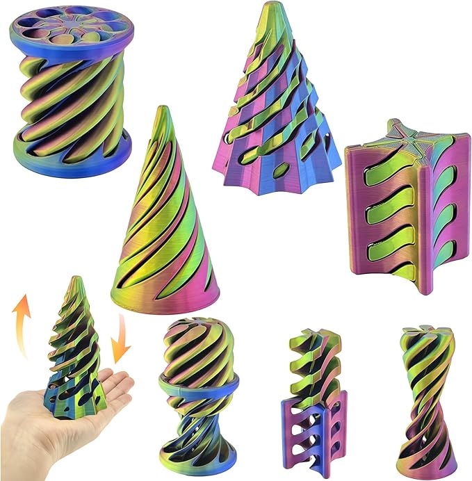 4 Packs 3D Printed Fidget Toys, Impossible Cone Spiral Cone Fidget Toy Impossible Pyramid Passthrough Toy,Mini Vortex Thread Illusion Desktop Deco Souvenir Gift for Anxiety Relaxing