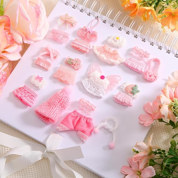 10 Sets Doll Outfits for 3 Inch/7.5-8cm Doll Pack, Mini Toys Clothes Pack with Tops & Skirts & Accessories Mini Figure Costume Clothing for Collector Display and Decoration