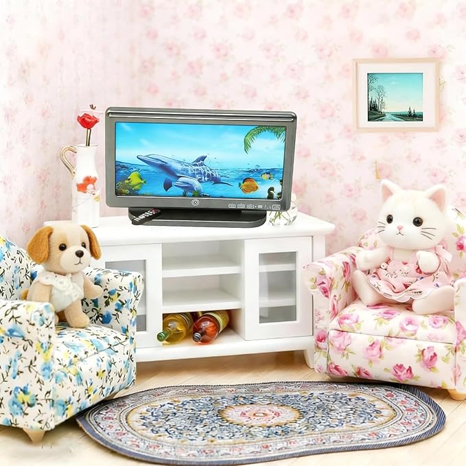 Mini Dollhouse TV Set, 1:12 Scale Miniature TV with Remote Control Tiny Decor for Dollhouse Furniture DIY (OceanTV)