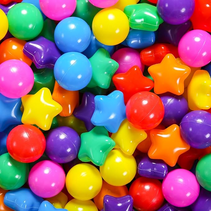 STARBOLO Ball Pit Balls - 500 Bulk Mixed Rainbow Stars Crush Proof Plastic Children's Toy Balls Star Ocean Balls for Birthday Party Christmas Water Toy Indoor Outdoor