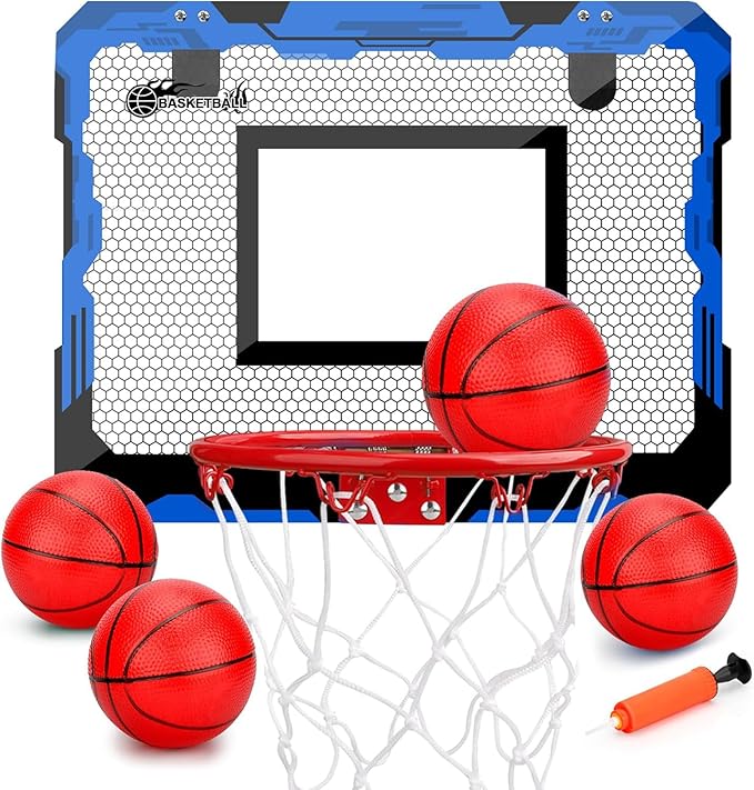 Indoor Mini Basketball Hoop Set Gift for Kids Adults, Upgrade Over Door Hoop with 4 Rubber 6" Balls, Wall Mount Hoop for Bedroom Yard, Christmas Stocking Stuffer Gift for Boys Teen