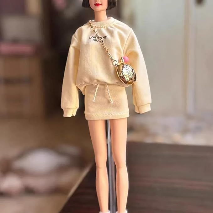 3-Piece Fashion Doll Outfit Set, Sweater with Short Skirt and Shoes, 11.5 inch Doll or BJD (Egg Yellow)