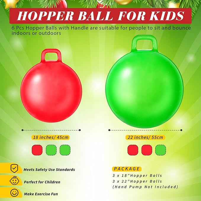 Sratte 6pcs Hopper Ball with Handle Bouncing Marble Bouncy Balls Hopping Toys Inflatable Jumping Toy for Jumping Sport Hop Boys Girls Gifts Party Favors (Pure,Classic Color)